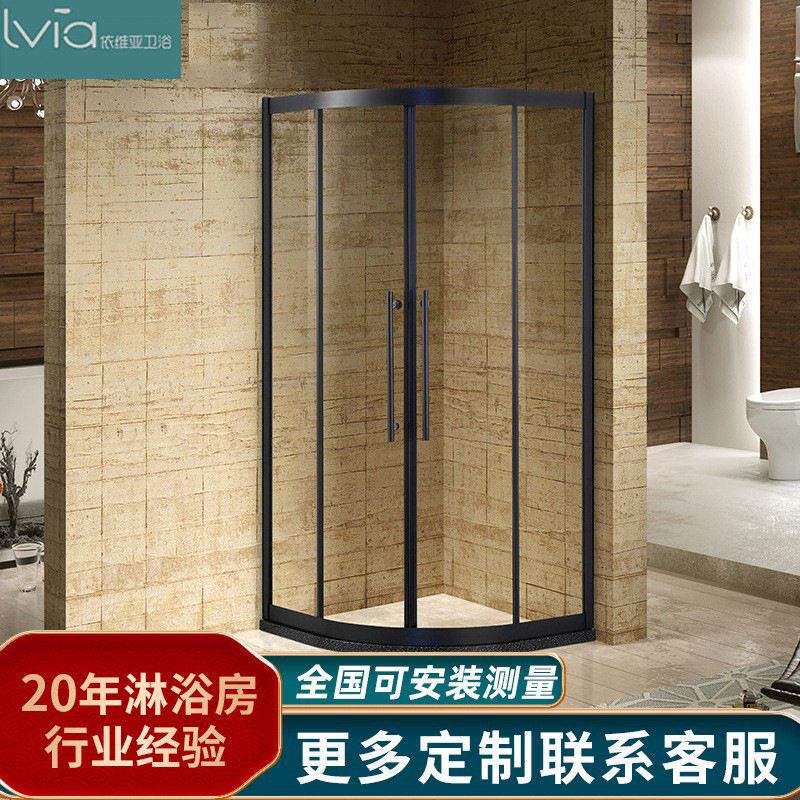 佛山简约黑色边框弧形淋浴房304不锈钢双移门淋浴区间可定
