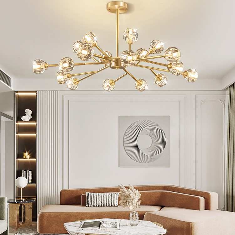 全铜后现代水晶吊灯大气简约餐厅卧室魔豆分子灯北欧客厅轻奢灯具