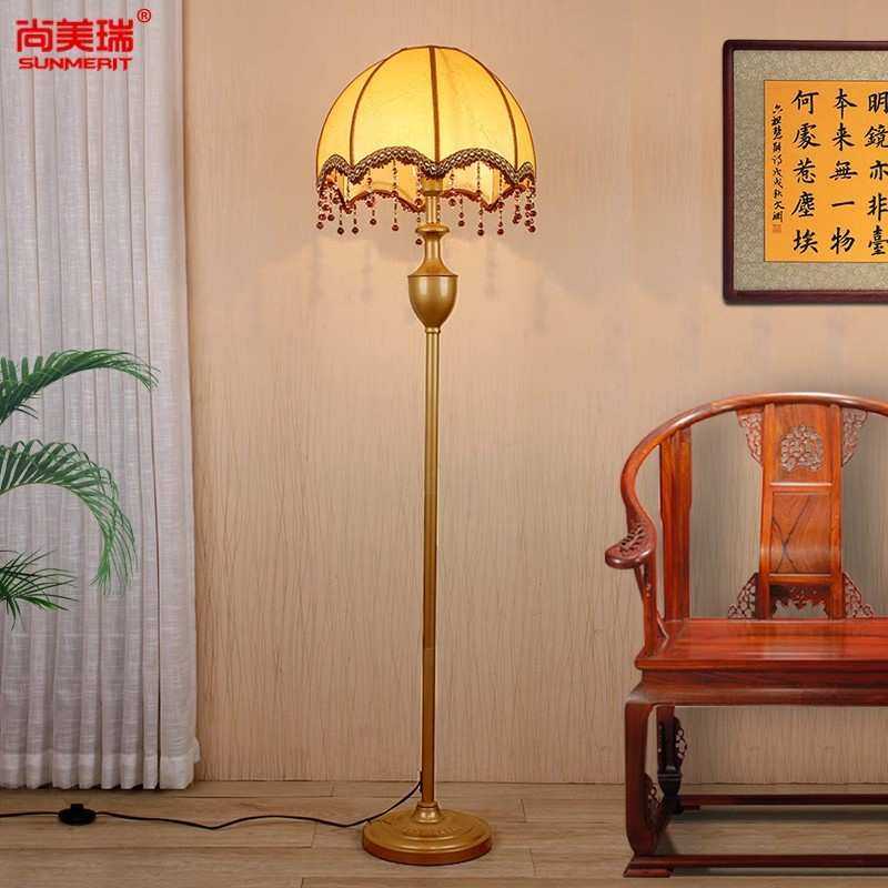欧式落地灯客厅美式乡村落地台灯立式书房卧室床头中式酒红棕古铜