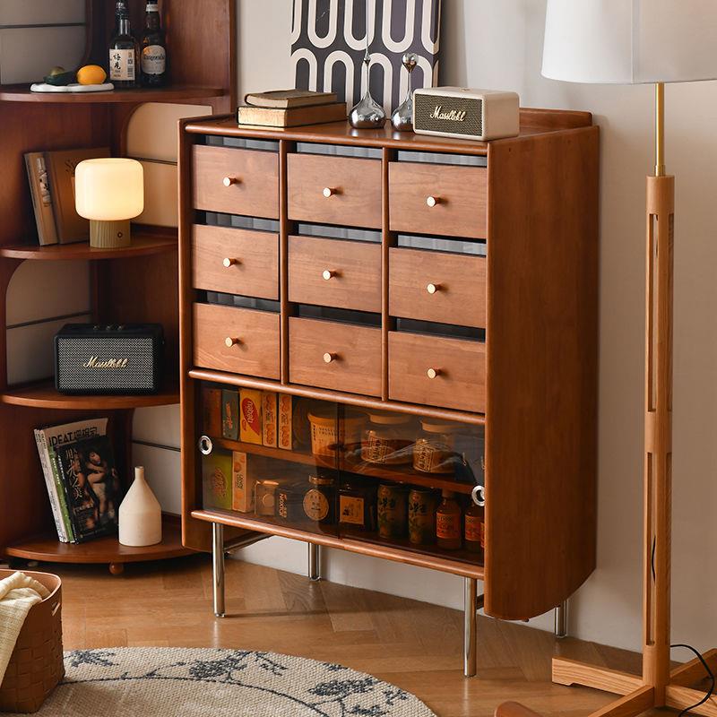 复古实木斗柜收纳柜简约餐边柜靠墙书柜卧室置物架边柜储物柜客厅