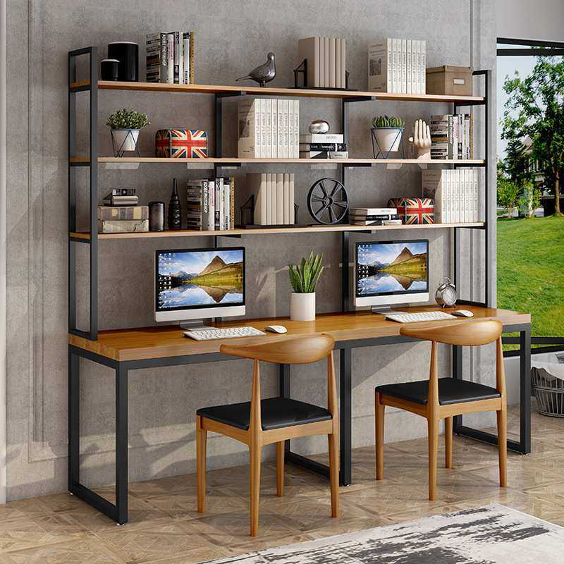 现代简约实木书桌创意书架写字台书桌一体组合家用靠墙书房电脑桌