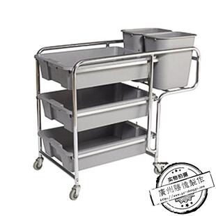 酒店不锈钢三层手推服务车餐厅厨房餐盘收集车可拆装便携清洁车