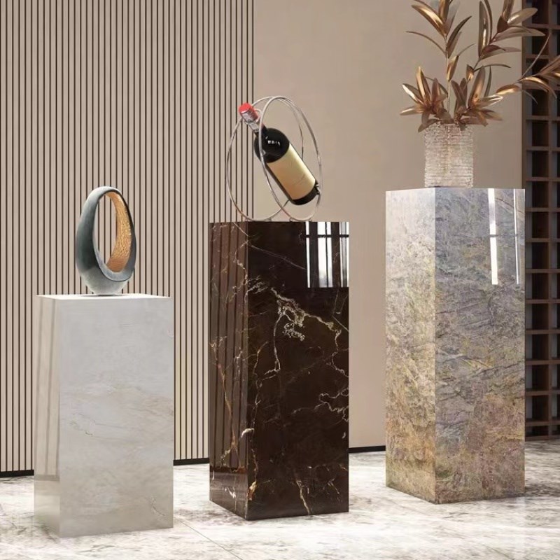 新款大理石花架落地式花台客厅沙发E旁边花几置物架大理石摆件底