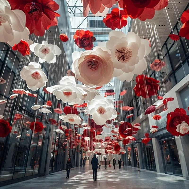 商业活动场景f布置花艺美陈装置商场酒店展览大厅悬挂装饰样式定