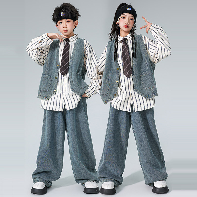 街舞儿童潮服牛仔马甲套装