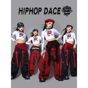 女童jazz爵士舞演出服儿童红色街舞服装少儿上衣潮装女孩走秀套装