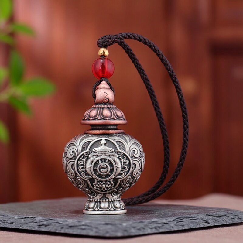新款藏式全铜宝瓶嘎乌盒吊坠可装藏复古八吉祥十字金刚杵个性项链