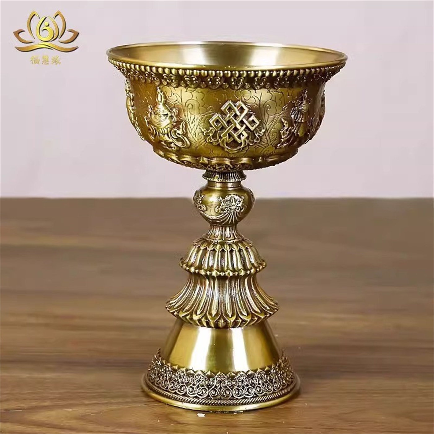 酥油灯灯座供佛八吉祥酥油灯座纯铜家用长明灯供奉摆件口径10.5cm图片