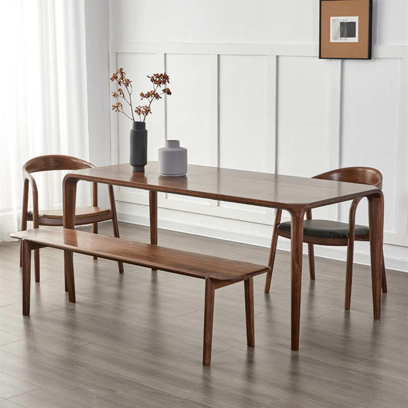 新中式榫卯e黑胡桃木圆角餐桌长方形实木书桌现代简约茶桌原木樱