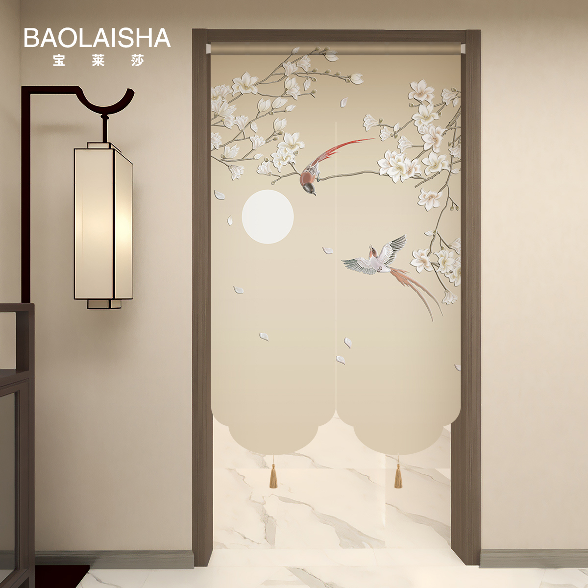 新中式装饰c半截门帘免打孔半透隔断帘遮挡隐私卧室厨房短帘挂帘