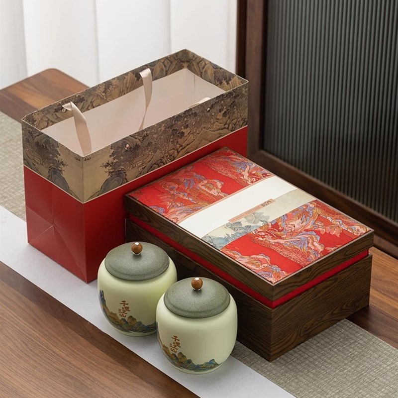 新款茶叶礼盒装空k盒陶瓷茶叶罐龙井红茶绿茶包装盒通用半斤装定