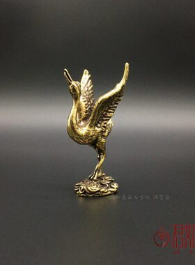 实心黄铜小仙鹤摆件 全铜迷你小铜鹤仙鸟小铜鸟丹顶鹤小铜件桌面