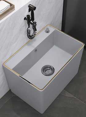 北欧灰色拖把池金边长方形家用z阳台大号陶瓷洗墩布池拖布池落地