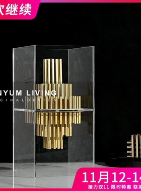 简约现代轻奢创意艺术正方金属摆件样板房售楼处玄关桌.面家居摆
