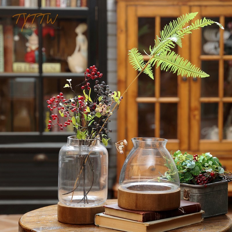 北欧实木底座欧式透明玻璃罩展厅门店展示L柜客厅家居饰品花瓶摆