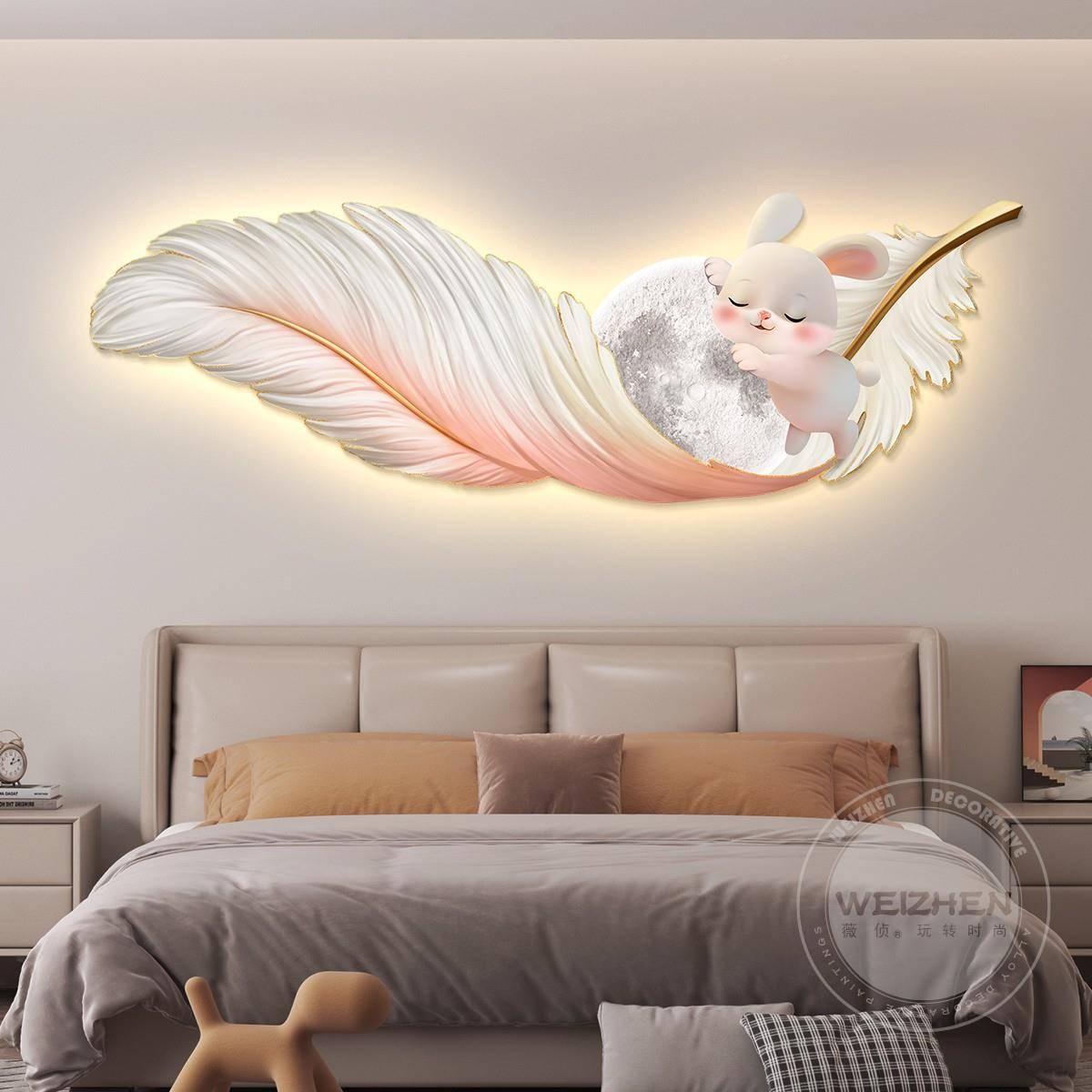 y轻奢leHJ-7728d带羽通儿童房装饰画女孩卧室房灯间挂画壁画简卡