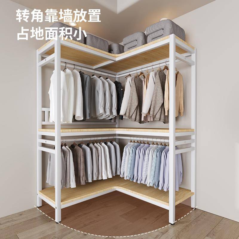 家用简易转角衣柜墙角开放式衣橱全钢架组合结实耐用转角置物架子