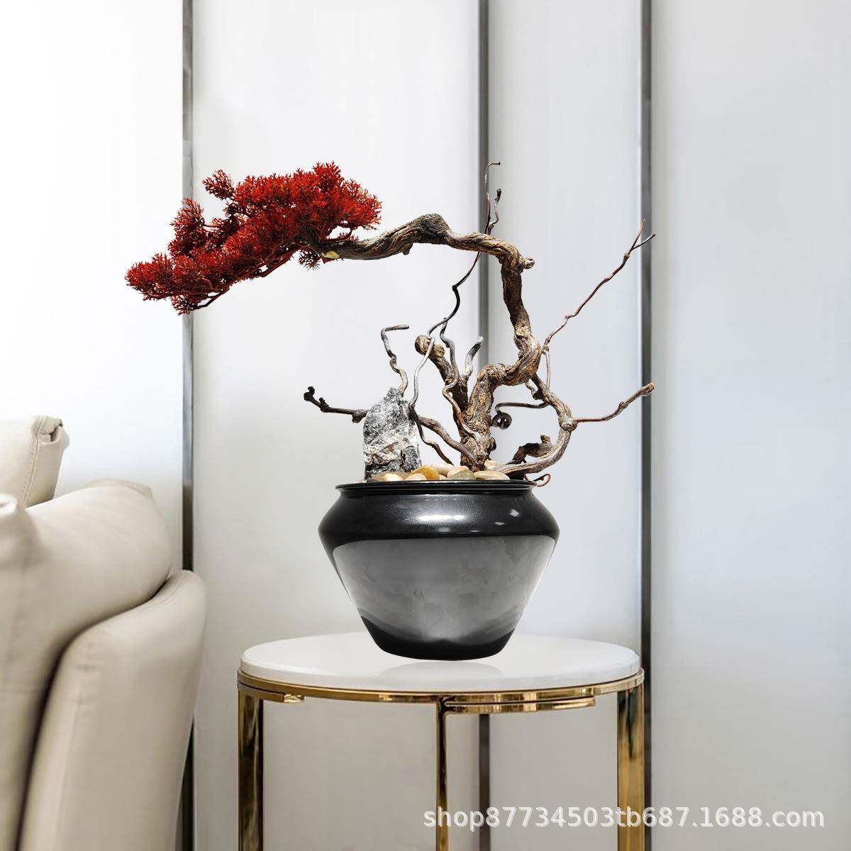 新中842式崖绿植盆景板关房电视柜售楼处玄桌酒店前样台装柏饰品
