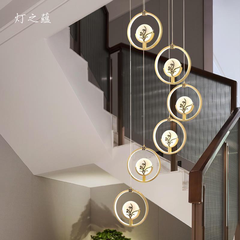 楼梯灯长铜灯现代371简约中国风轻意奢全云石新中式别墅吊旋转创