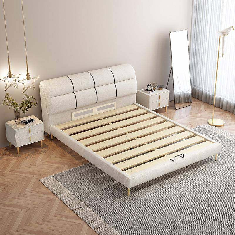 新款意式轻简奢奶风油皮床约现代主卧1.8m技布双人实木高箱CRO科