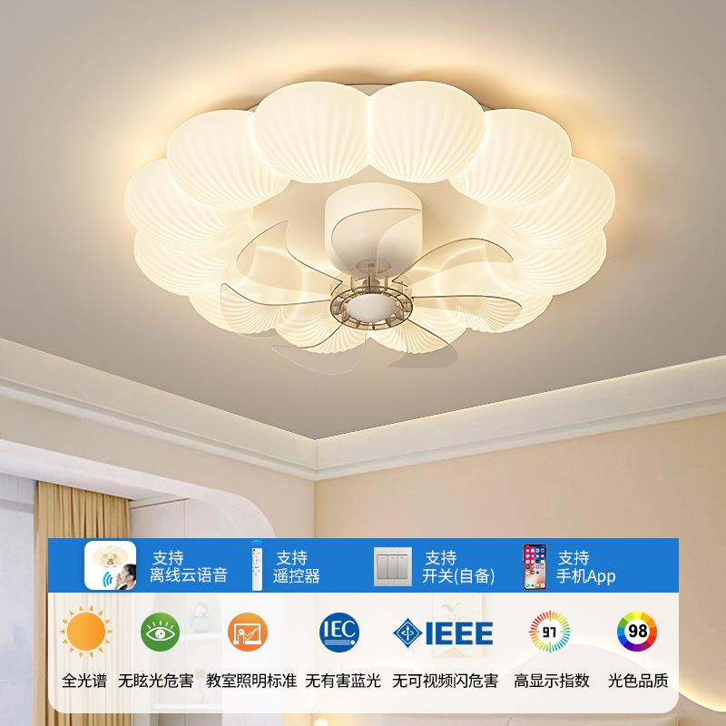 客厅室风扇灯led吸顶扇灯中山灯具2205新款主卧奶油风电69风扇吊