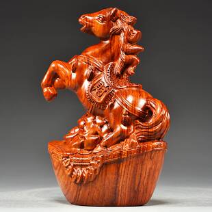 实木马摆件中式花梨木雕马到成功工艺品办公室桌装饰家居酒柜摆件