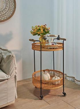 边美式乡圆CDRS0060村复古竹编形小茶几客厅几阳台圆茶几多形层收