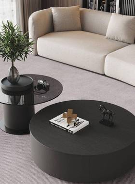 家意式极简实圆形茶几用轻小户型木茶台网红简奢约现代电LHY视柜