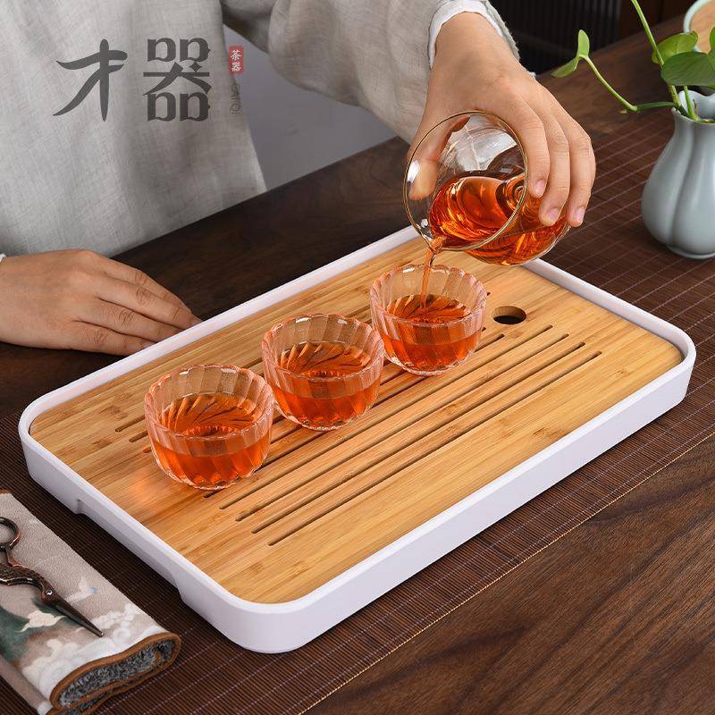 茶家用竹制小圆盘形密托盘干泡小茶台日式陶瓷盘0LdCWbz1简约储水