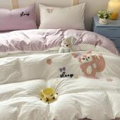 类婴AMD211幼儿级水品洗棉四件4A套床可爱毛巾绣纯棉三件套床单被