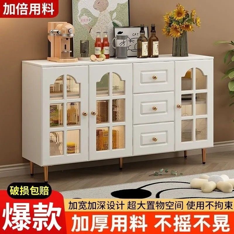 玻璃门餐边边柜家用板式客厅欧式储物柜现代简约厨房碗柜茶水柜