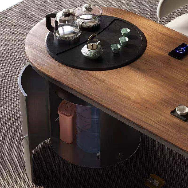 式极简胡桃茶台木客厅家用简约茶桌椅合实木茶桌现意LPT代轻组奢