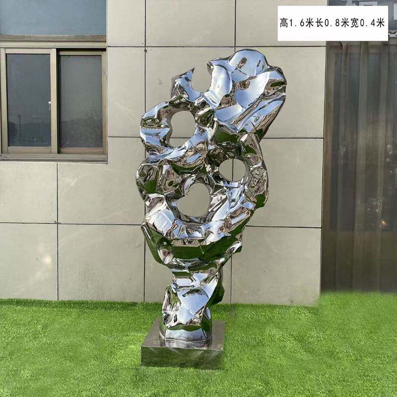 不锈钢太湖石雕塑现代简约灵璧石酒店装饰品售楼部景观大型摆件