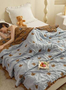 ARBA类季绒棉纱布夏长凉被夏生纯棉轻薄透气被双人毛巾毯学宿舍夏