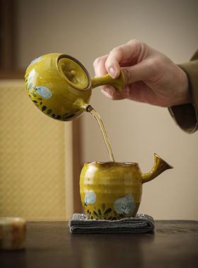 绘手山具茶花陶瓷茶壶单壶釉下彩侧SY-071-把壶小量一人用家用茶