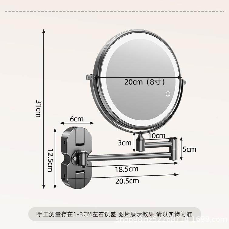 浴室化妆镜l免e折d打孔壁挂叠妆带灯镜子酒店卫生612间伸缩双面梳