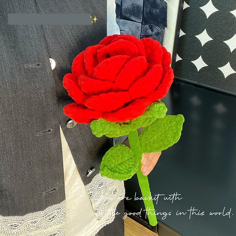 手工钩织成品冰条线超大玫瑰单支花束永生花送妈妈母亲节礼物520