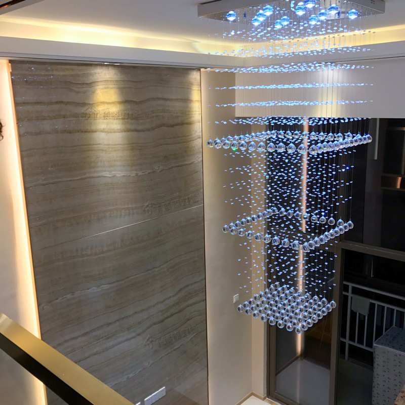 轻奢复式楼大吊灯别墅客厅led欧式方形水晶吊灯现代简约三层挑空