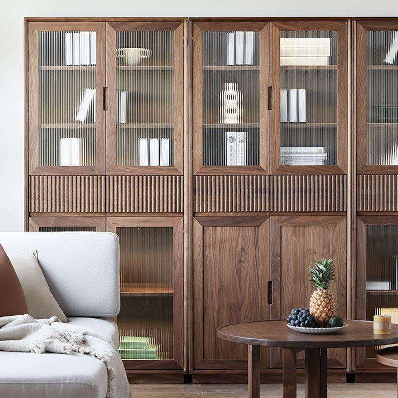 北美黑胡桃木全实木书柜一体靠墙组合北欧现代简约式满墙落地书架