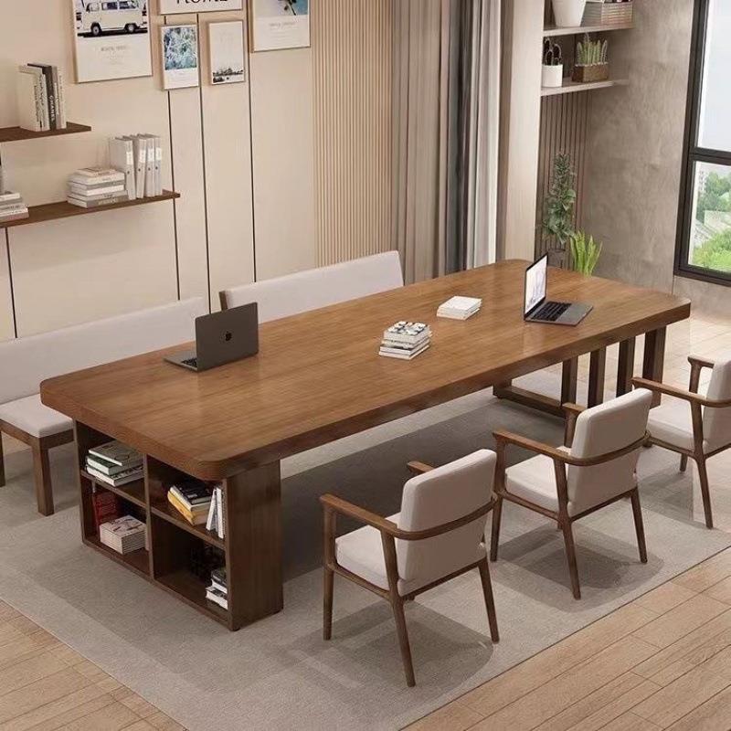 CSP1北欧实木大长书桌书柜一体写字桌家用去客习桌公桌工作台