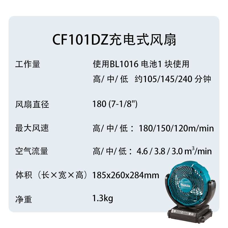 牧田 CF101DZ 充电式风扇 无线 锂电池风扇 可摇头 定时