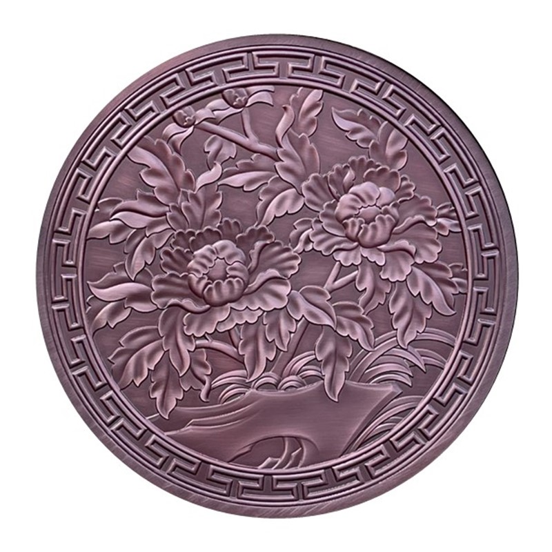 不锈钢圆形假山庭院流水幕景墙铝浮雕花格新中式屏风金属装饰定制