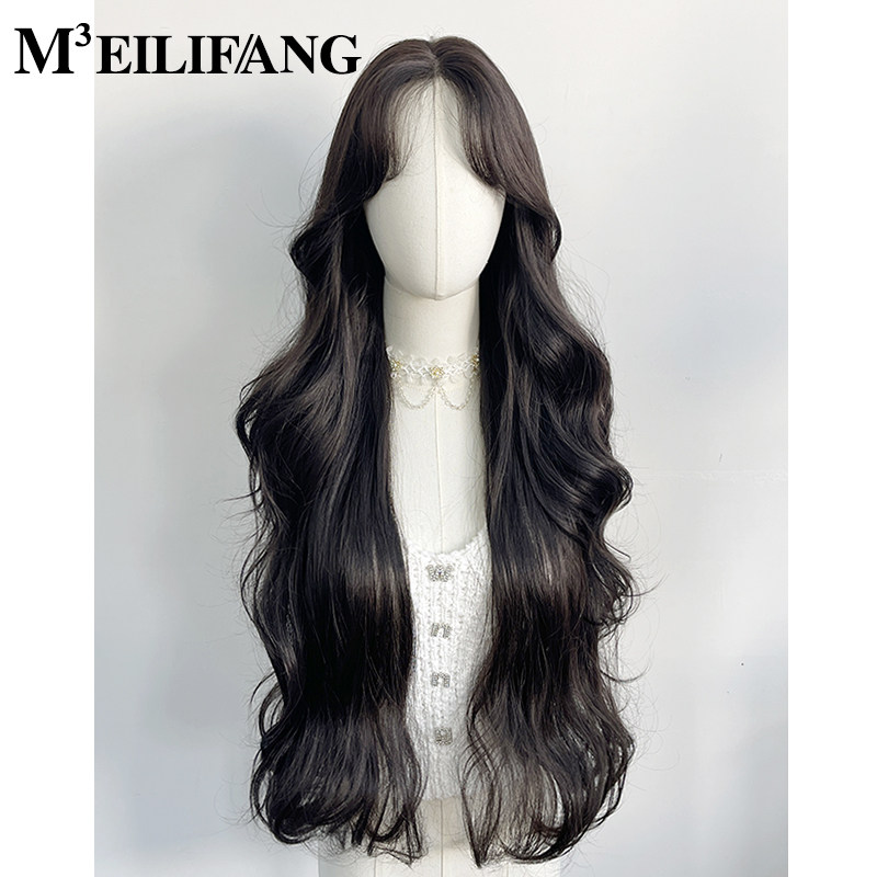 前蕾丝假发中分女全头套整v顶手织大波浪八字刘海黑茶色韩式长卷