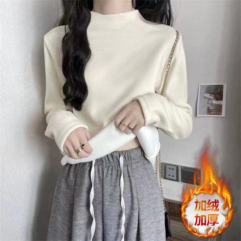 德绒加绒加厚白色内搭半高领打底衫2024新款女秋U冬时尚洋气时髦
