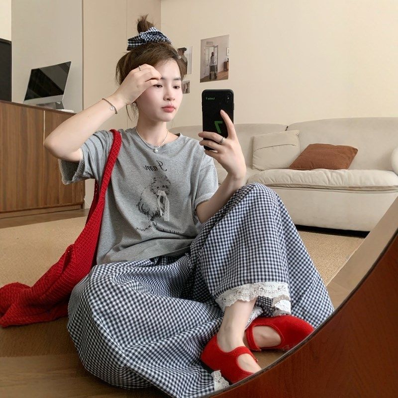 此外 韩版温柔百搭花边阔腿裤套装2025夏季新款宽松T恤发圈三件套,女装/女士精品,时尚套装,淘宝优惠券,粉丝福利购,淘宝优惠卷