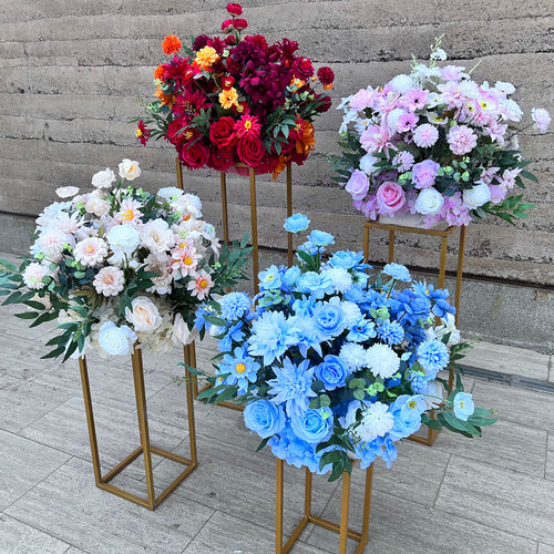 新款婚庆几何路引花婚礼现场舞台装饰桌花商场展S厅迎宾花铁艺摆