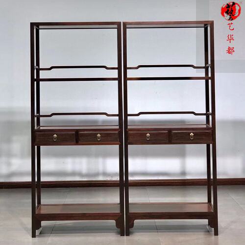 大红酸枝明式小书架全实木落地简约书柜多O层置物架客厅展示架