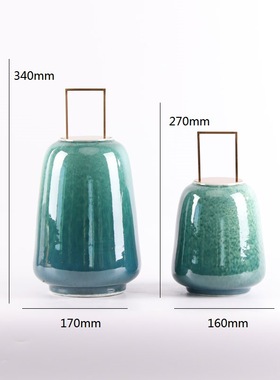 新中式翡绿陶瓷装饰罐盖饰物客厅玄关餐边柜酒店大堂摆件软装饰品