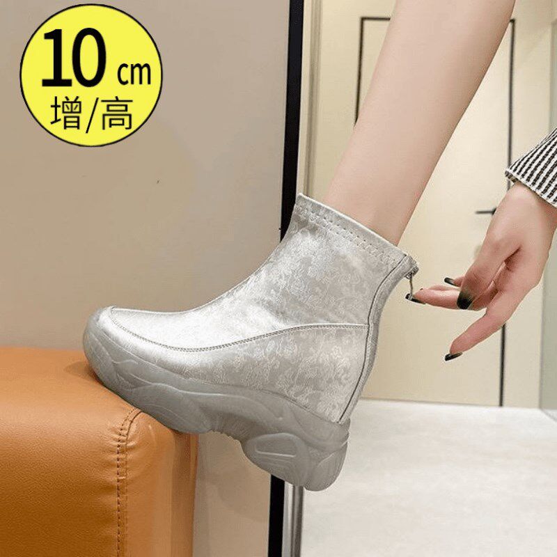 10cm超高跟短靴女2024新款y果冻底内增高马丁靴时尚后拉链高帮女
