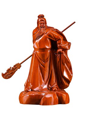 花梨木雕关公摆件实木质武财神黑檀披风关公像关羽雕像大号神招财